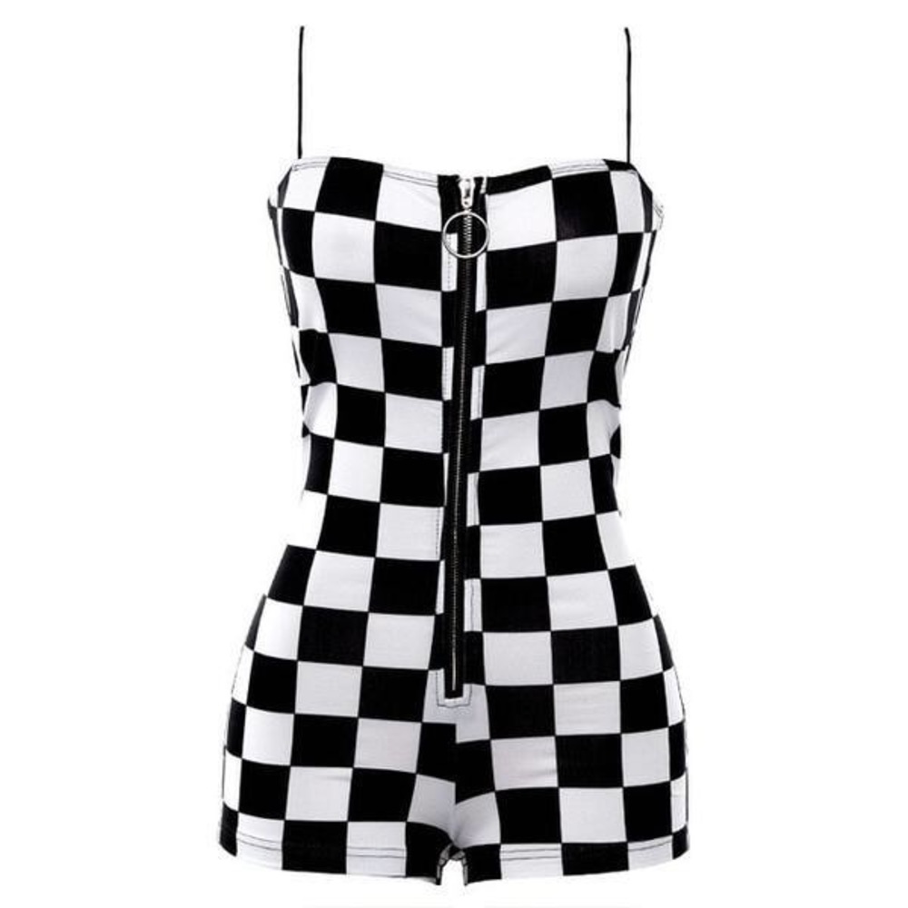 Checkerboard Zip thru Romper